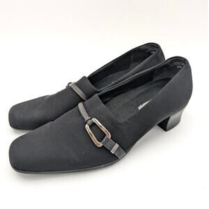 Munro Cindi Block Heel Pump Black Stretch Fabric Square Toe Size US9.5M EU41